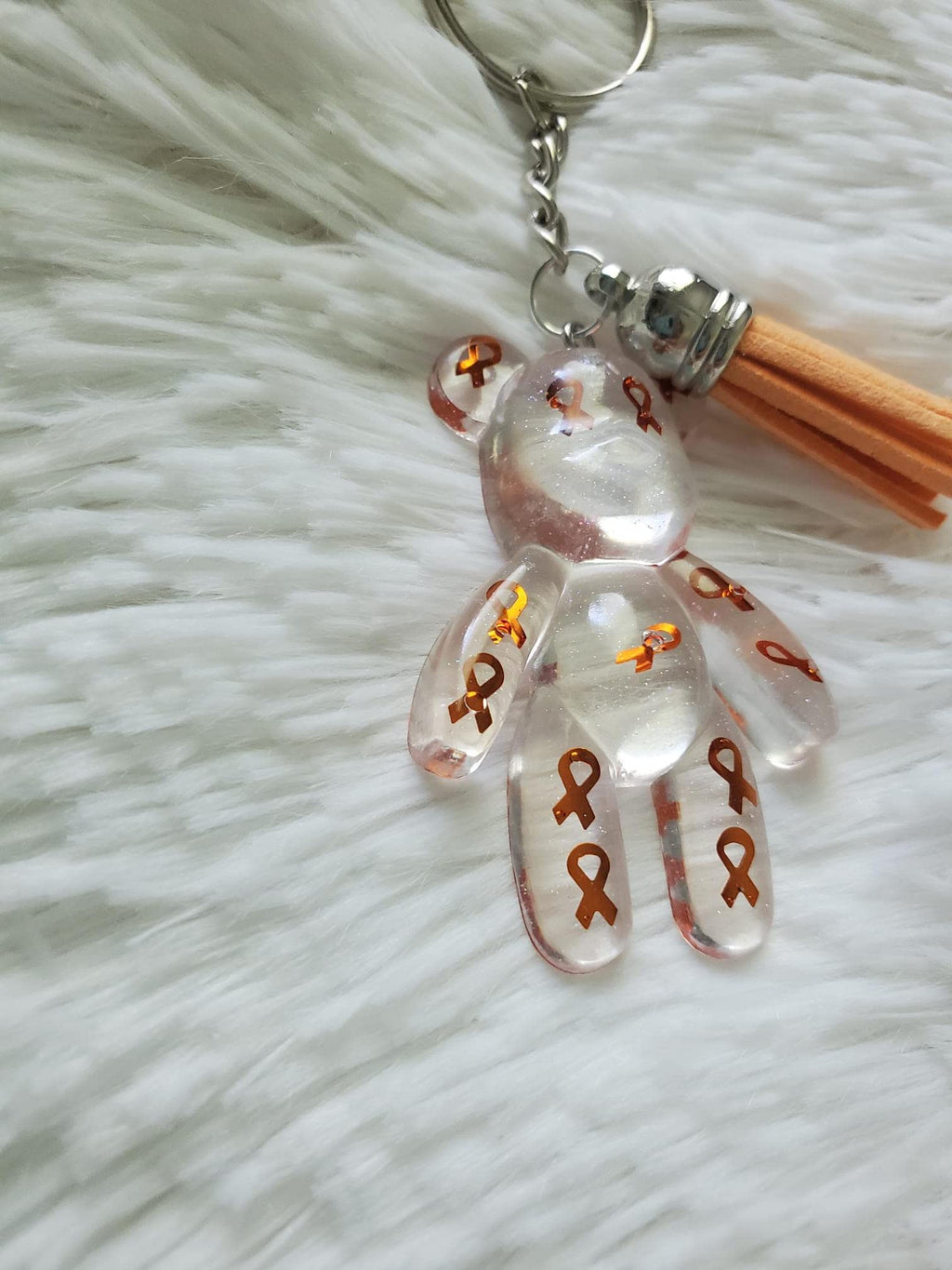Orange Ribbon Awareness Bear Keychain, COPD, Multiple Sclerosis, Leukemia, Kidney Cancer, ADHD