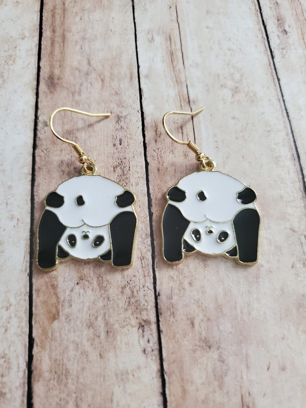 Gold Panda Earrings, Wildlife Jewelry, Cold Weather Bamboo, Bear Accessories