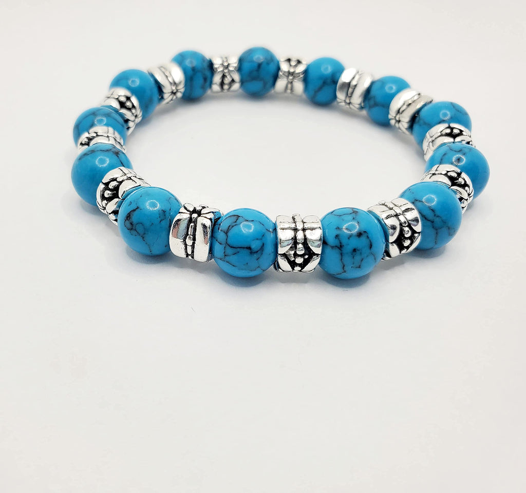 Turquoise Beaded Stretch Bracelet, Tibetan Style Jewelry, Native American Style, Native American Lover, Turquoise Lover, Beaded Bracelet