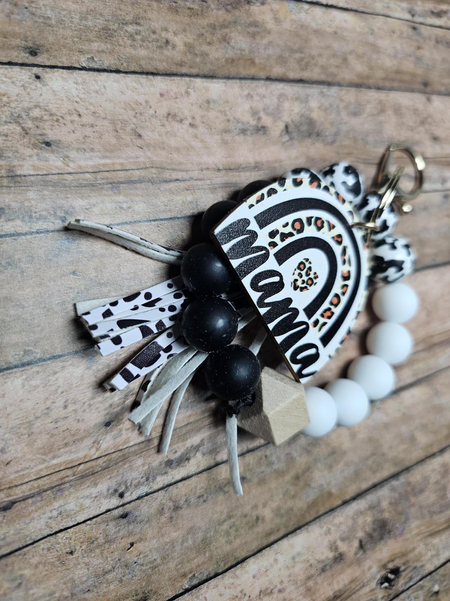 Mama Cow Print Silicone Bead Wristlet Keychain | Cute Mom Gift