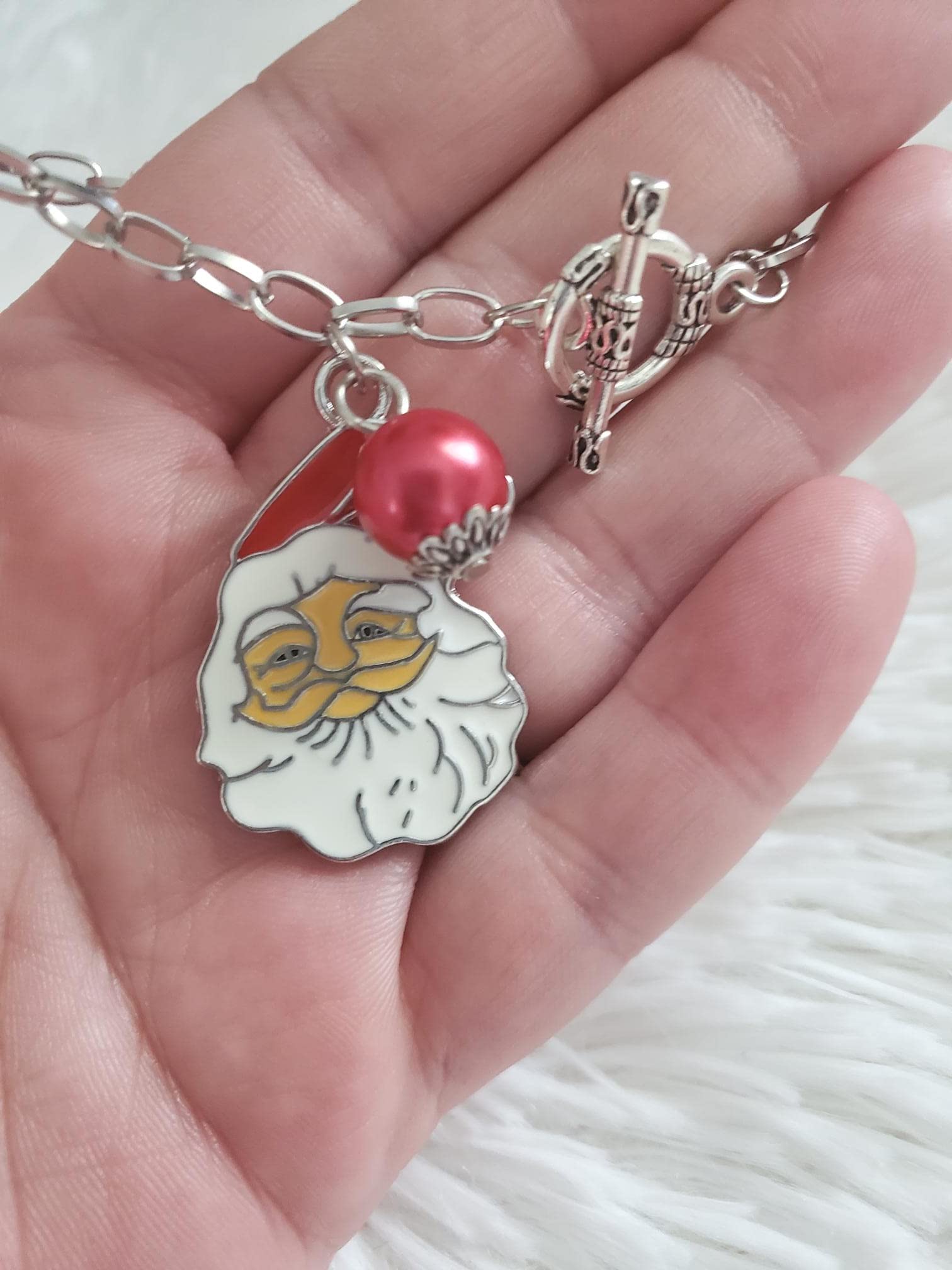 Santa Clause Charm Toggle Lock Bracelet, Christmas Bracelet, Holiday Jewelry