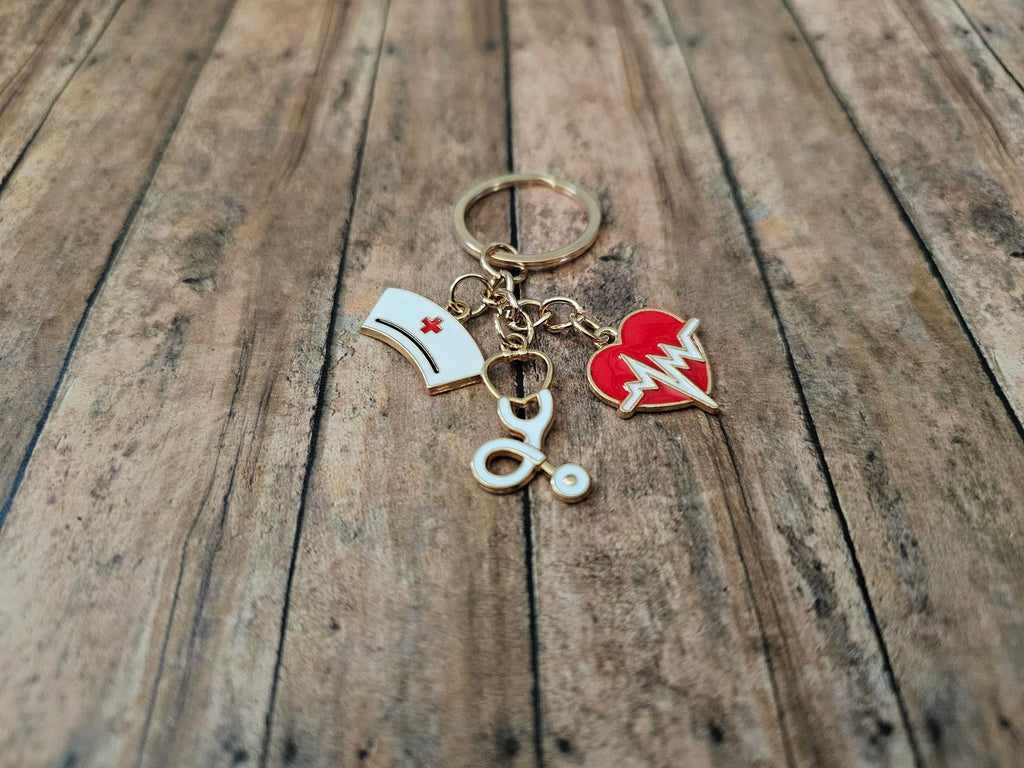 Nurse Appreciation Keychain Gift Set, Enamel Nurse Cap and Heart Charm, Thank You Gift for Healthcare Workers, Nurse Week