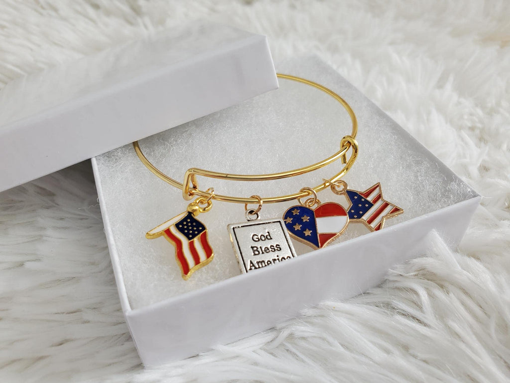 Patriotic Bracelet, Red White Blue Jewelry, God Bless America