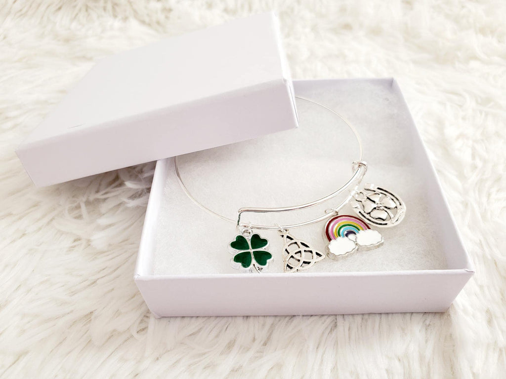 St. Patrick's Day Bracelet for Women, Silver Irish Charm Bracelet with Four Leaf Clover, Celtic Knot & Good Luck Charms