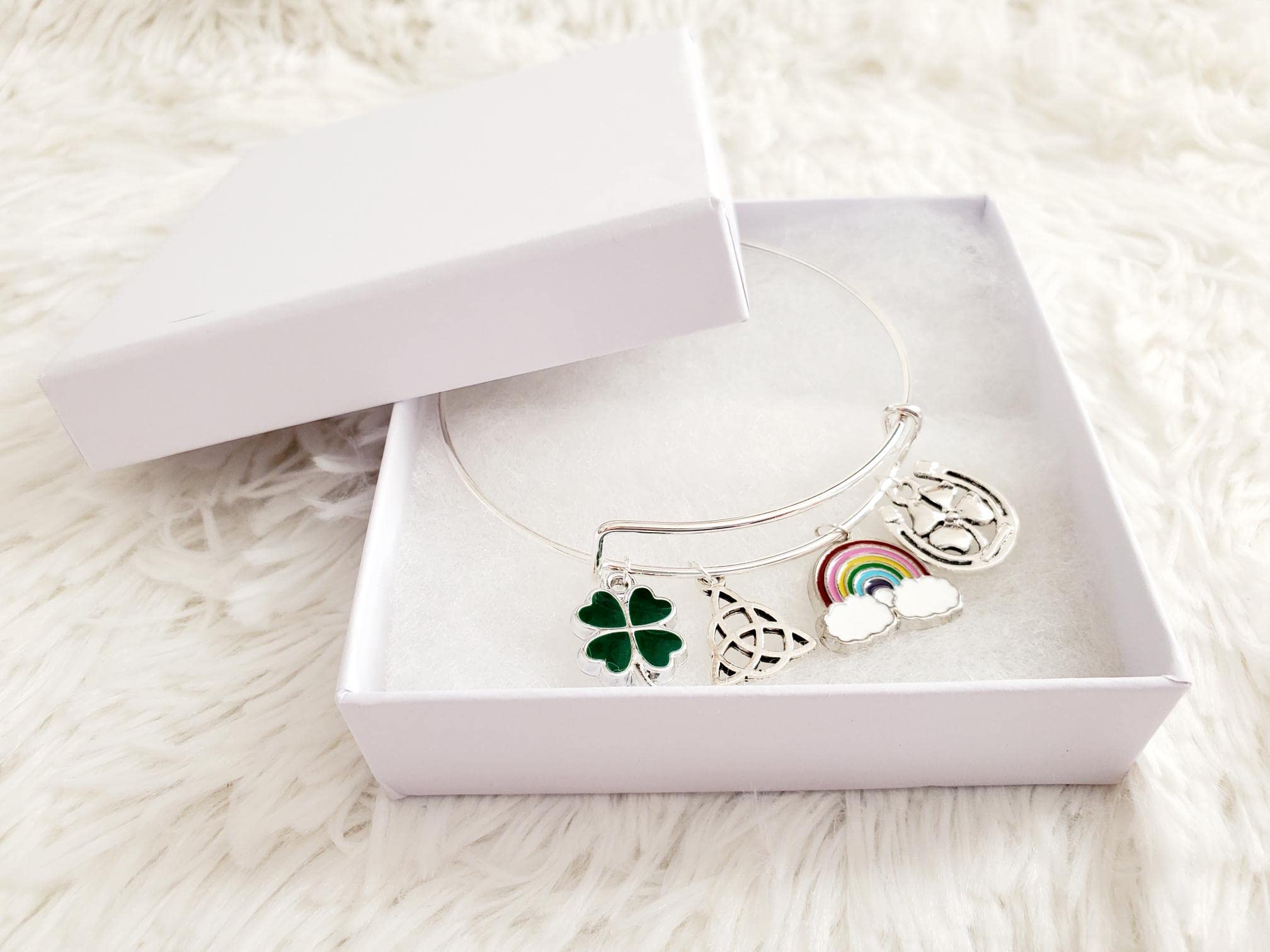 St. Patrick's Day Bracelet for Women, Silver Irish Charm Bracelet with Four Leaf Clover, Celtic Knot & Good Luck Charms
