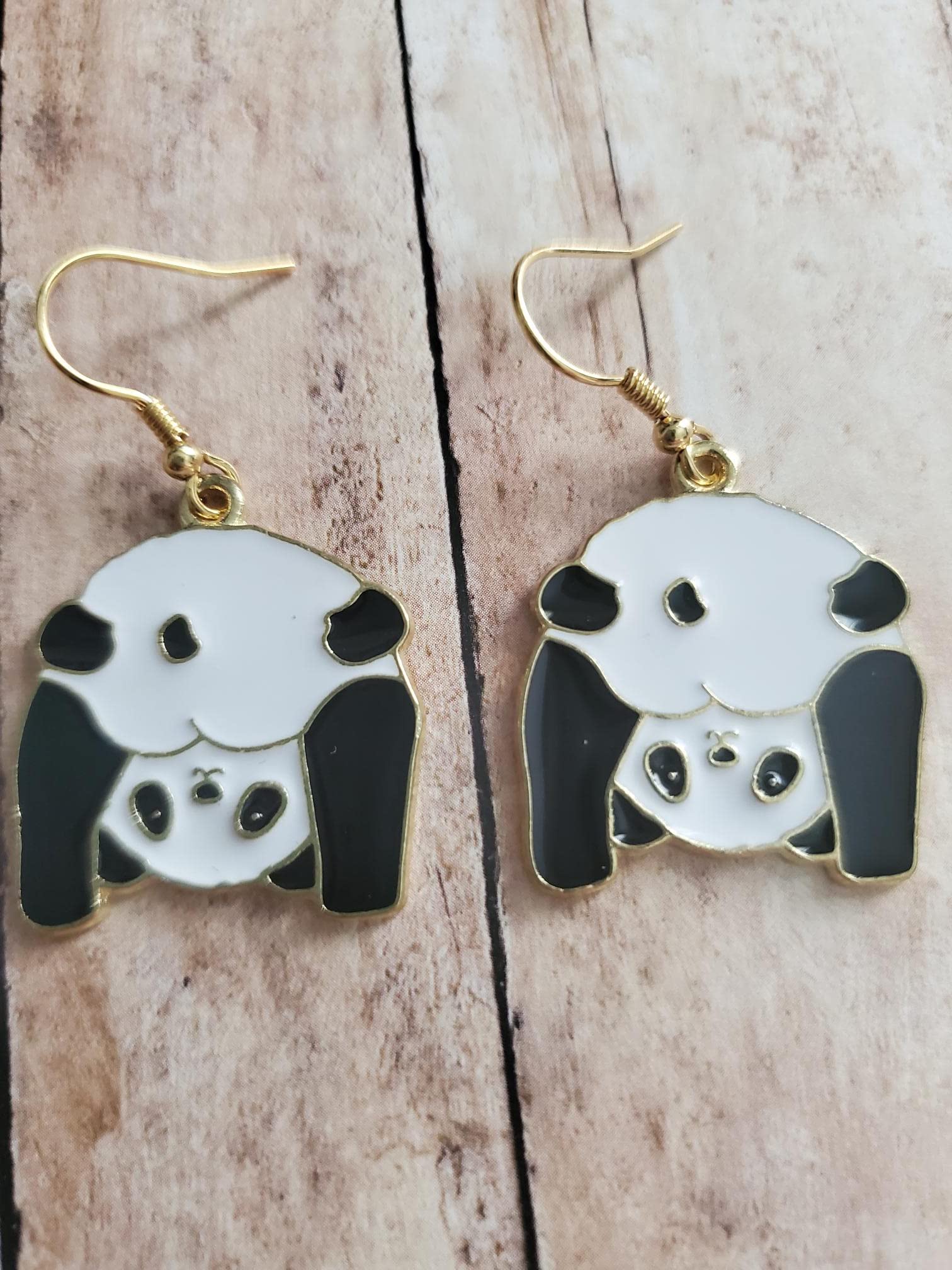 Gold Panda Earrings, Wildlife Jewelry, Cold Weather Bamboo, Bear Accessories