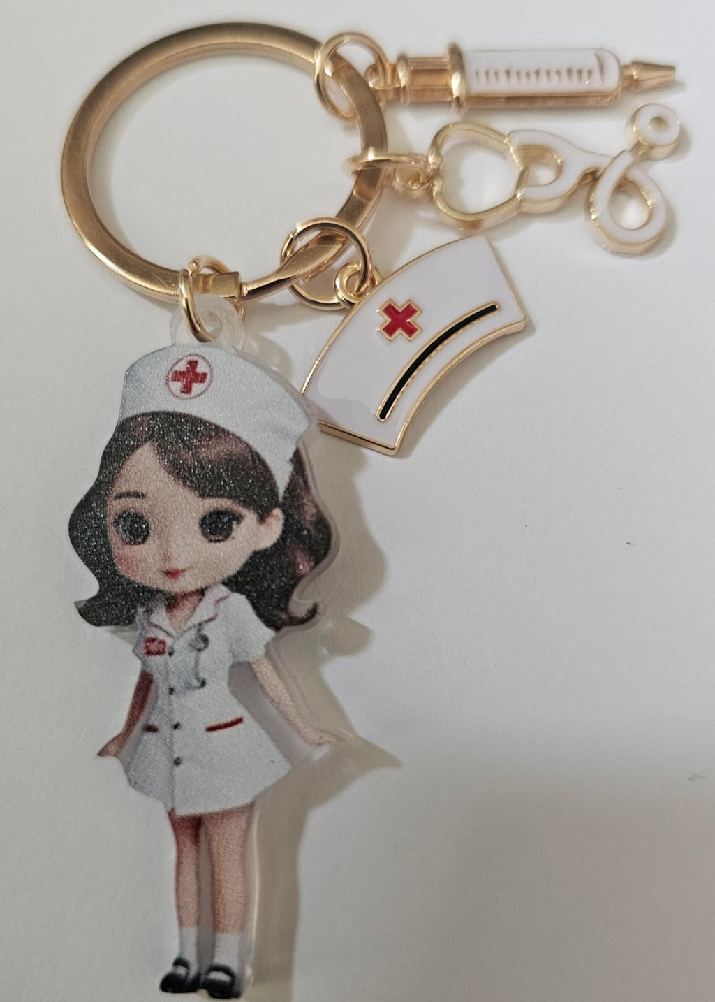 Nurse Appreciation Keychain, Cute Medical Charm Gift for Healthcare Heroes, with Stethoscope, Syringe and Nurse Cap Charms
