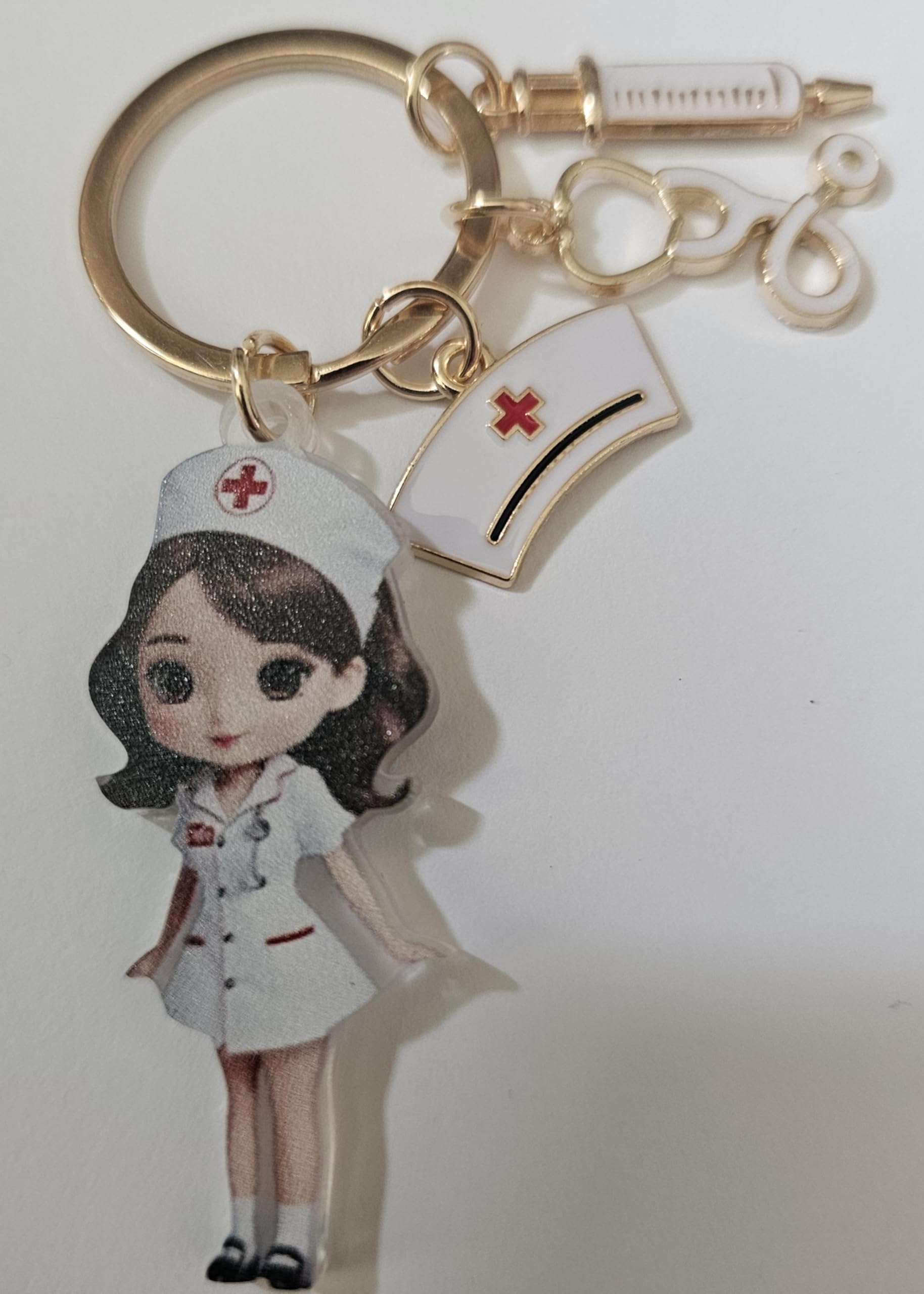 Nurse Appreciation Keychain, Cute Medical Charm Gift for Healthcare Heroes, with Stethoscope, Syringe and Nurse Cap Charms