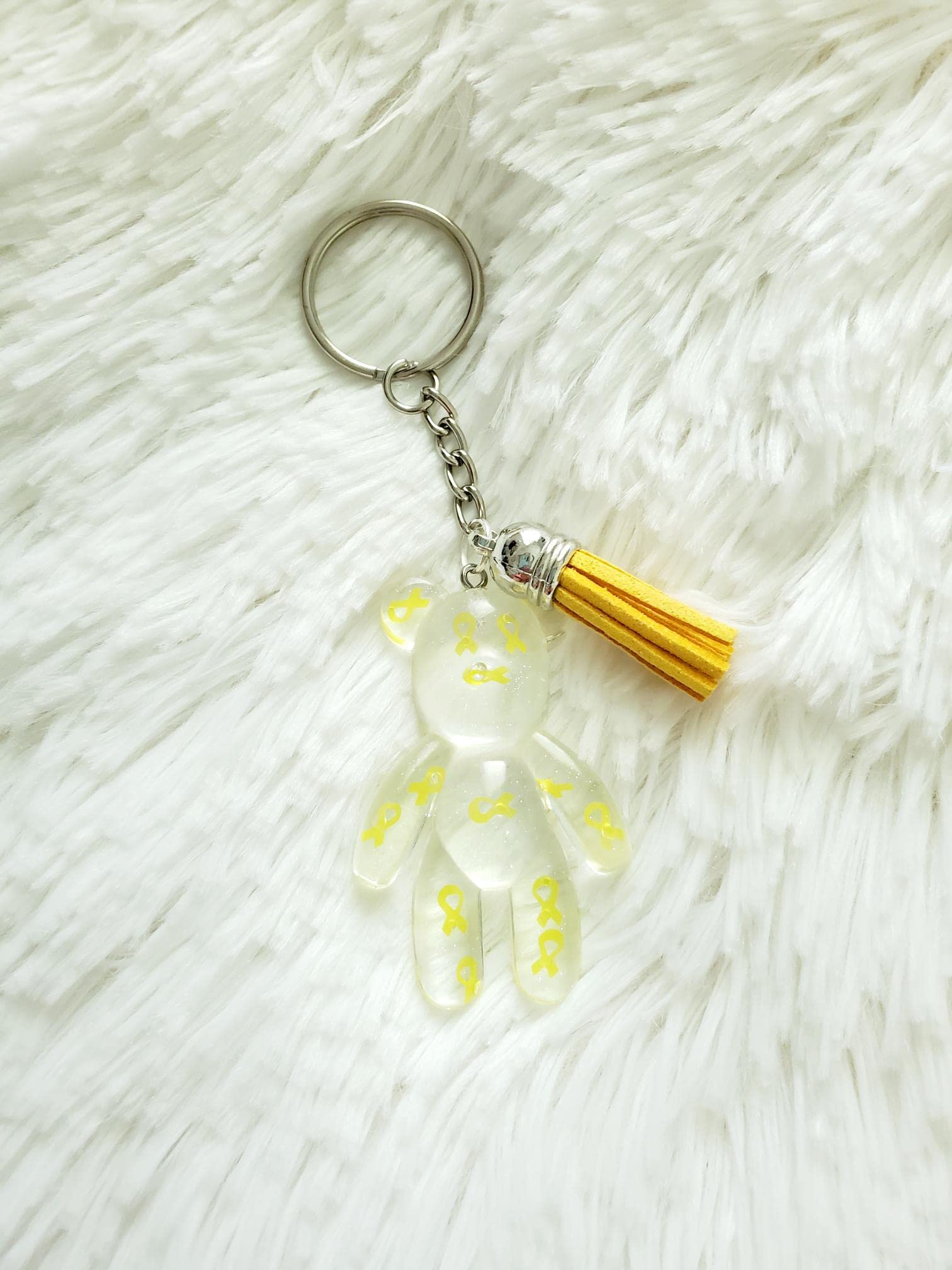 Yellow Awareness Ribbon Bear Keychain, Childhood Cancer, Deployed Military
