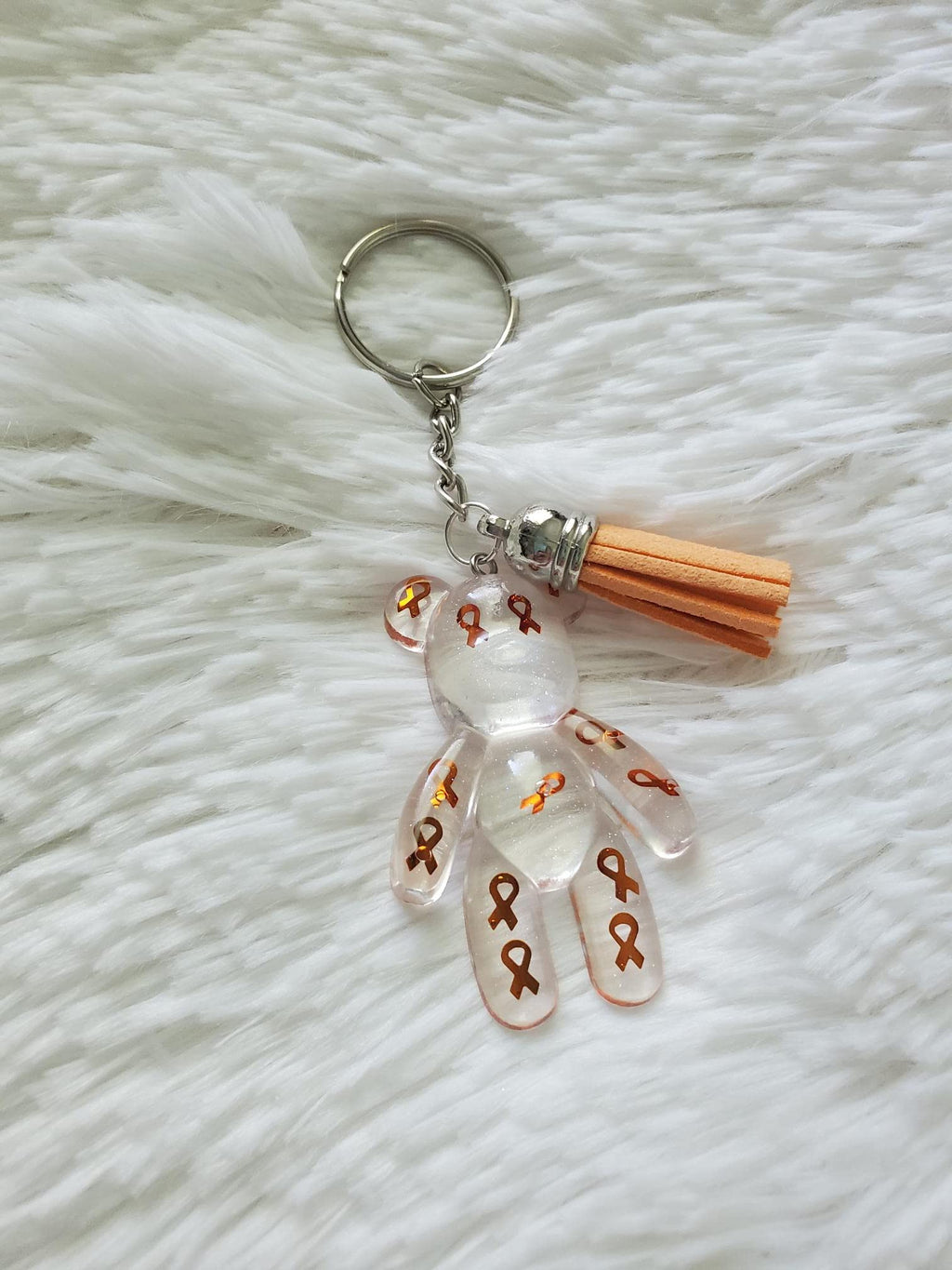 Orange Ribbon Awareness Bear Keychain, COPD, Multiple Sclerosis, Leukemia, Kidney Cancer, ADHD