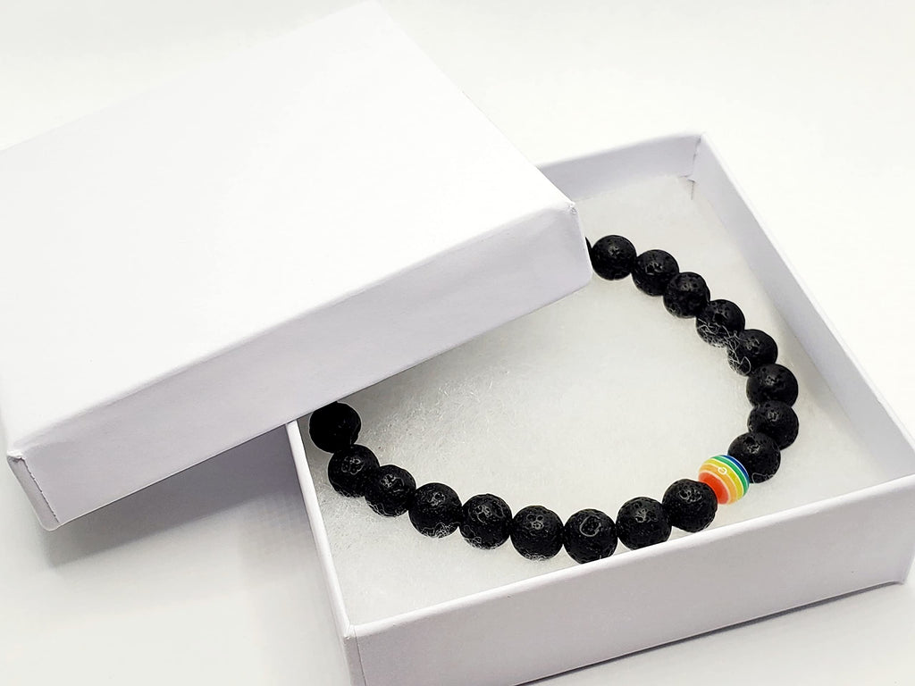 Men's Women's Pride Jewelry, Nylon Thread Unisex Pride Bracelet, Pride Month, Gay Pride, Gifts for Pride, Lava Rock Jewelry, Rainbow Bead