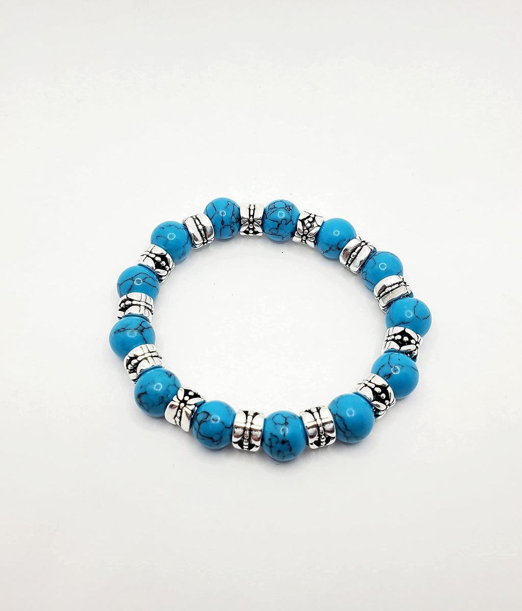 Turquoise Beaded Stretch Bracelet, Tibetan Style Jewelry, Native American Style, Native American Lover, Turquoise Lover, Beaded Bracelet