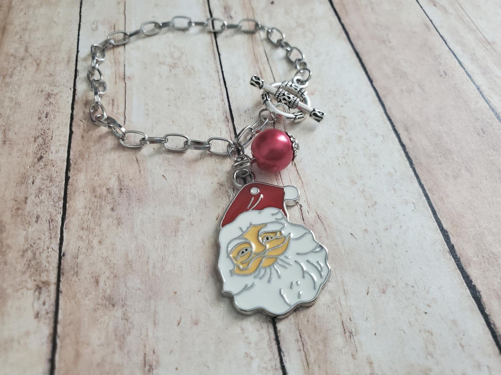 Santa Clause Charm Toggle Lock Bracelet, Christmas Bracelet, Holiday Jewelry