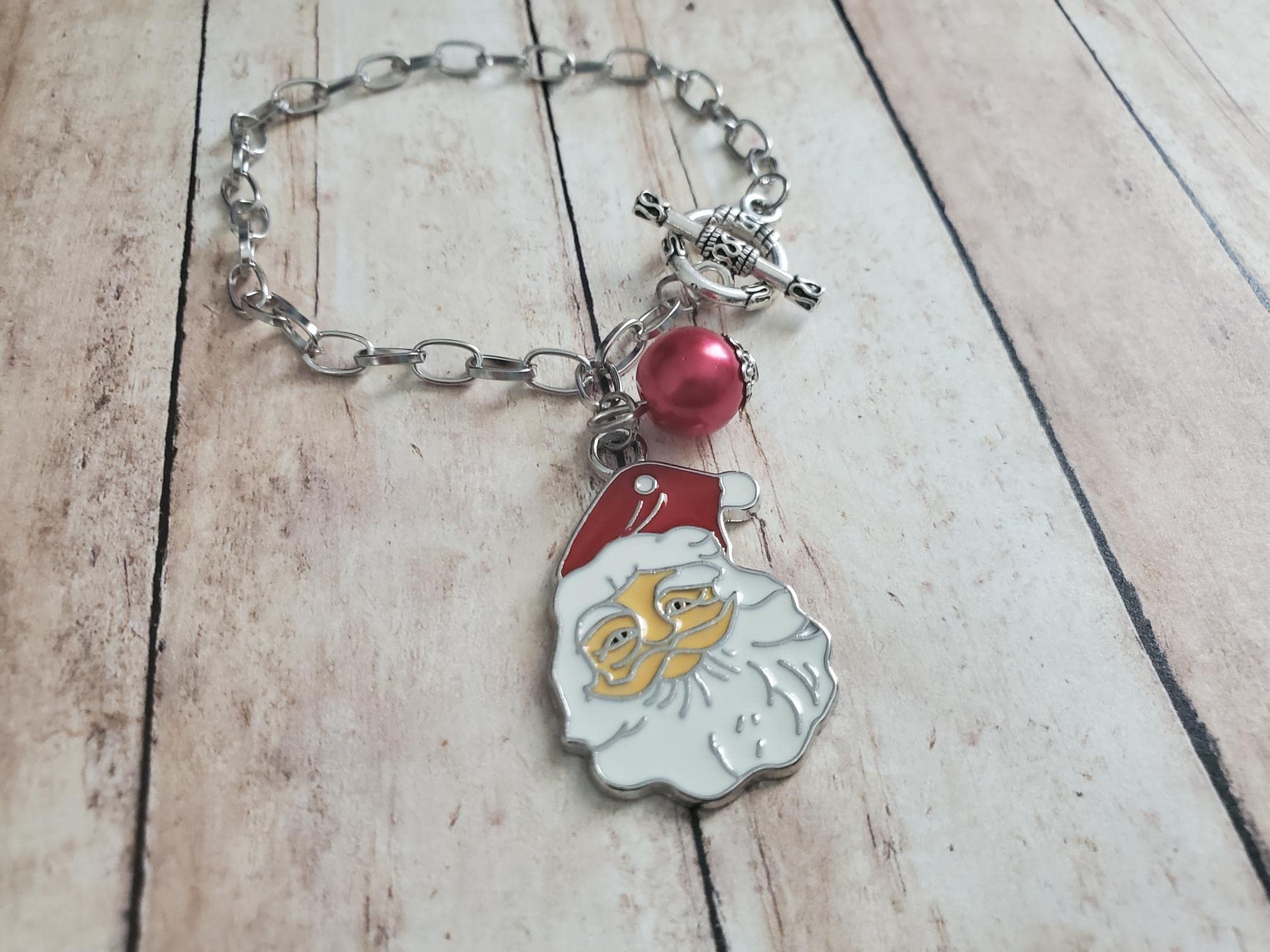 Santa Clause Charm Toggle Lock Bracelet, Christmas Bracelet, Holiday Jewelry