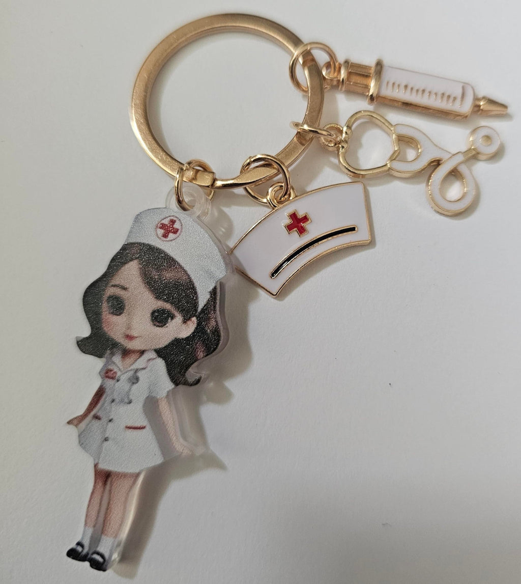 Nurse Appreciation Keychain, Cute Medical Charm Gift for Healthcare Heroes, with Stethoscope, Syringe and Nurse Cap Charms