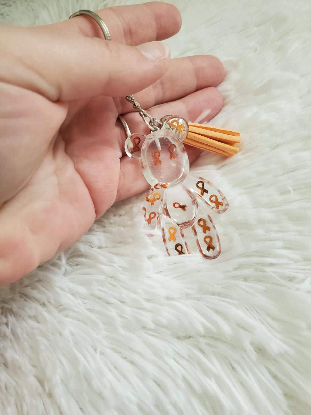 Orange Ribbon Awareness Bear Keychain, COPD, Multiple Sclerosis, Leukemia, Kidney Cancer, ADHD