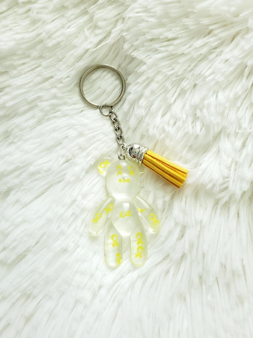 Yellow Awareness Ribbon Bear Keychain, Childhood Cancer, Deployed Military
