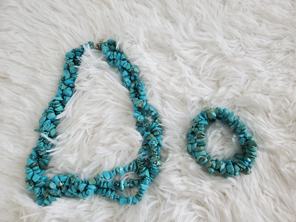 Turquoise Chip Necklace and Bracelet, Western Jewelry Set, Native American Accessories
