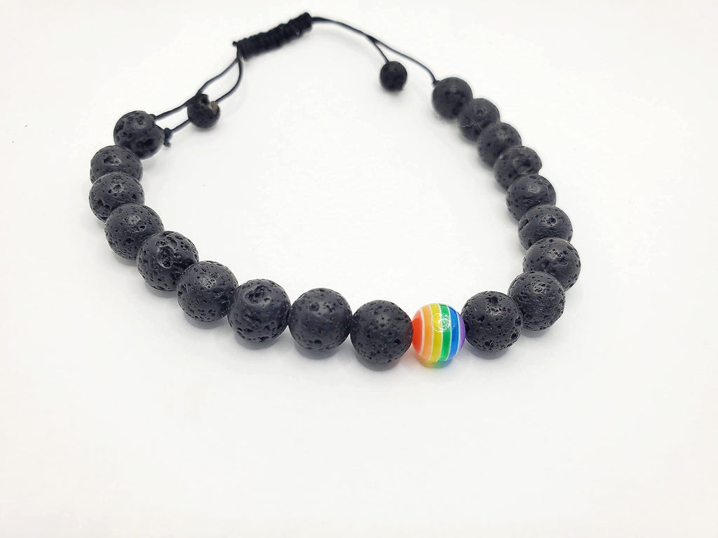 Men's Women's Pride Jewelry, Nylon Thread Unisex Pride Bracelet, Pride Month, Gay Pride, Gifts for Pride, Lava Rock Jewelry, Rainbow Bead