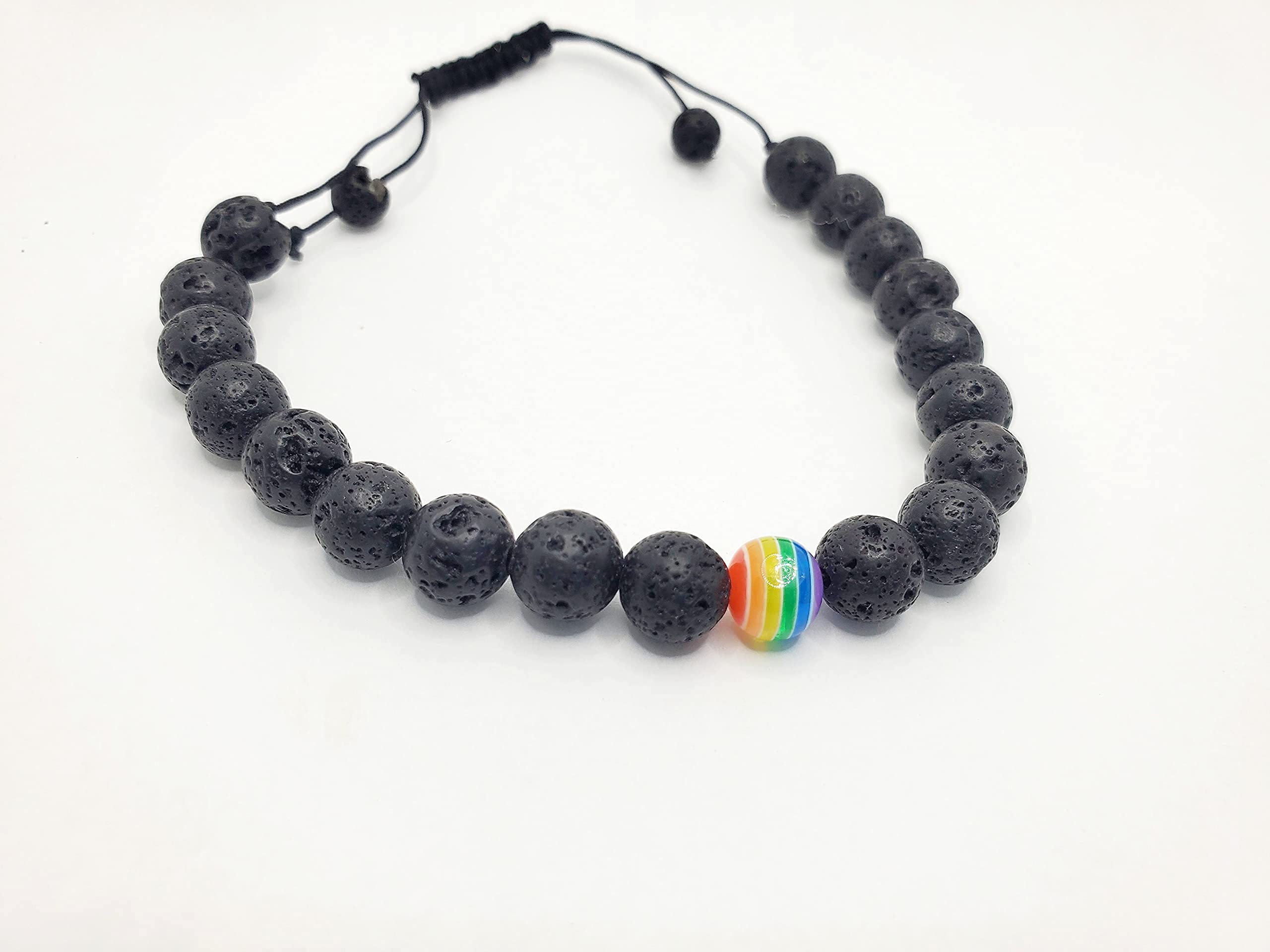 Men's Women's Pride Jewelry, Nylon Thread Unisex Pride Bracelet, Pride Month, Gay Pride, Gifts for Pride, Lava Rock Jewelry, Rainbow Bead