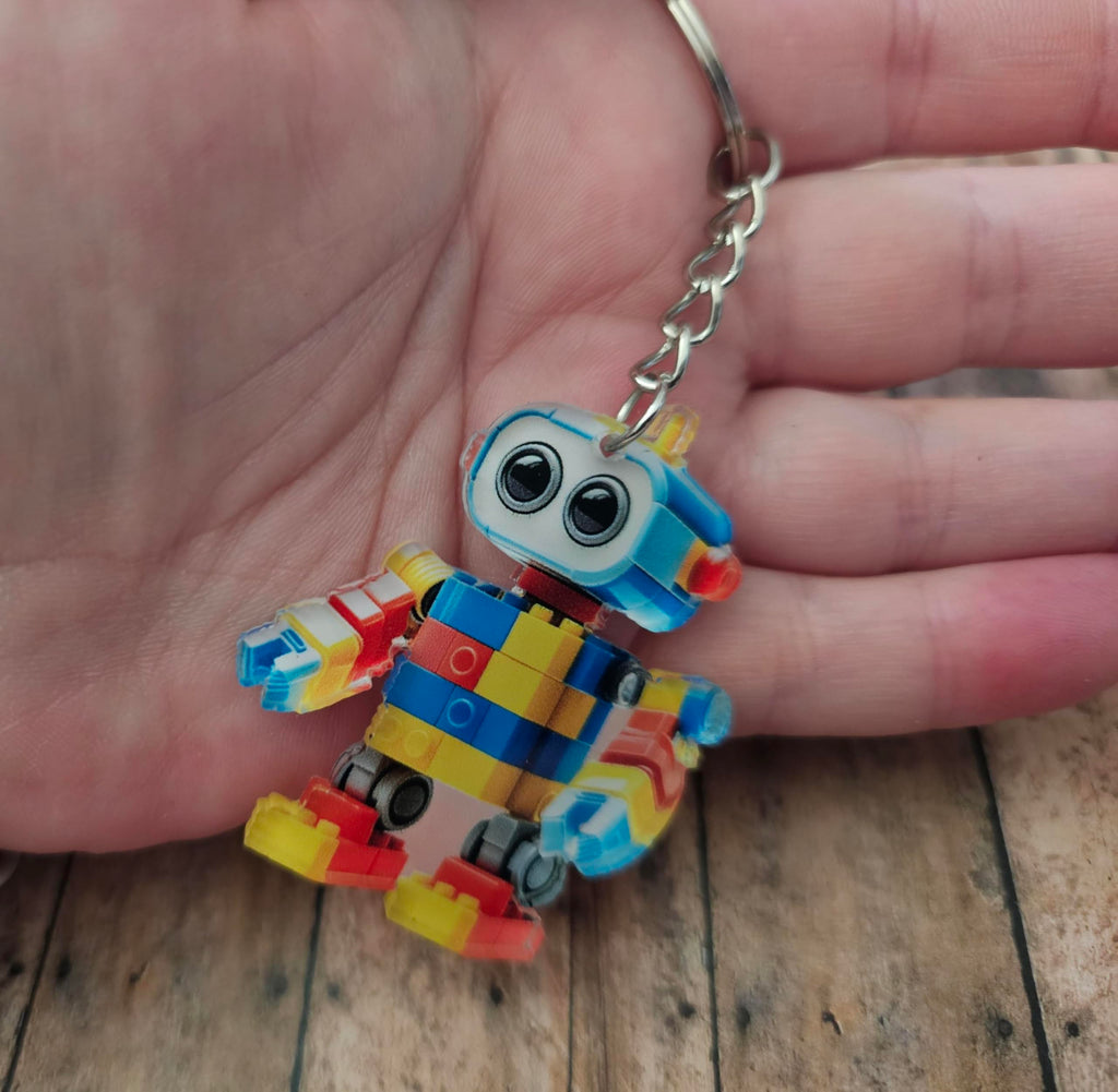 Colorful Block Robot Keychain, Cute Mini Robot Bag Charm, Backpack Accessory, Fun Gift for Kids and Adults