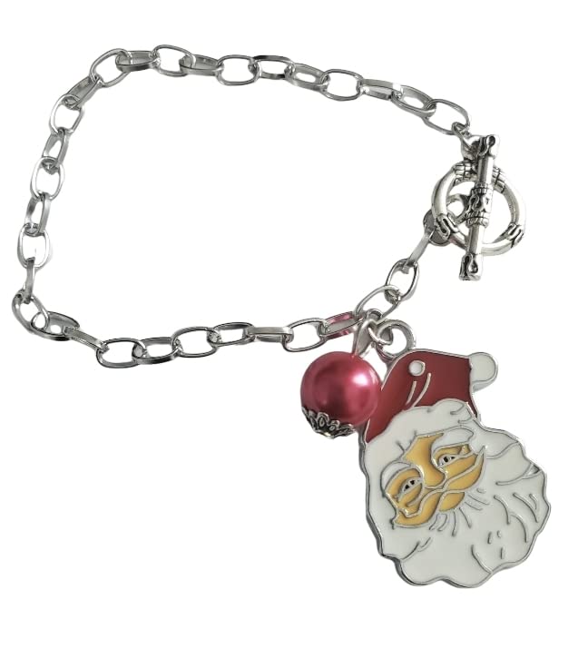 Santa Clause Charm Toggle Lock Bracelet, Christmas Bracelet, Holiday Jewelry