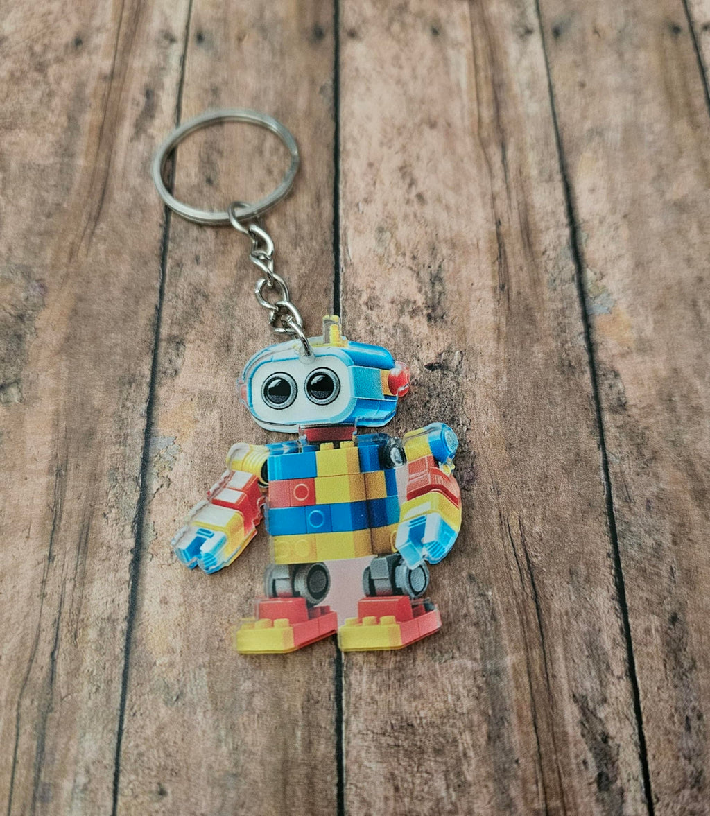 Colorful Block Robot Keychain, Cute Mini Robot Bag Charm, Backpack Accessory, Fun Gift for Kids and Adults