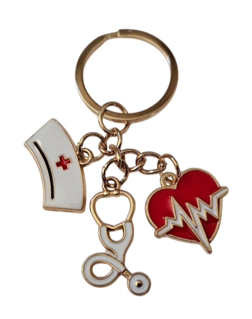 Nurse Appreciation Keychain Gift Set, Enamel Nurse Cap and Heart Charm, Thank You Gift for Healthcare Workers, Nurse Week