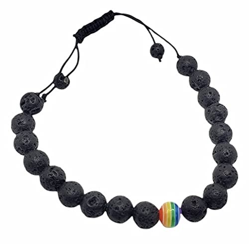 Men's Women's Pride Jewelry, Nylon Thread Unisex Pride Bracelet, Pride Month, Gay Pride, Gifts for Pride, Lava Rock Jewelry, Rainbow Bead