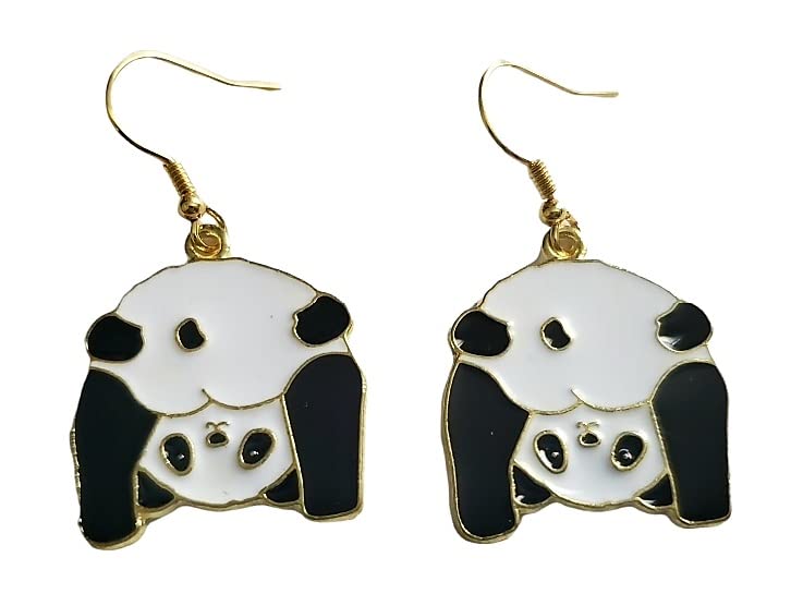 Gold Panda Earrings, Wildlife Jewelry, Cold Weather Bamboo, Bear Accessories