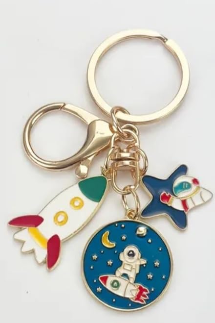 Space Rocket Astronaut Charm Keychain, Cute Galaxy Enamel Charms, Key Ring for Backpacks and Bags, Gift for Kids and Teens