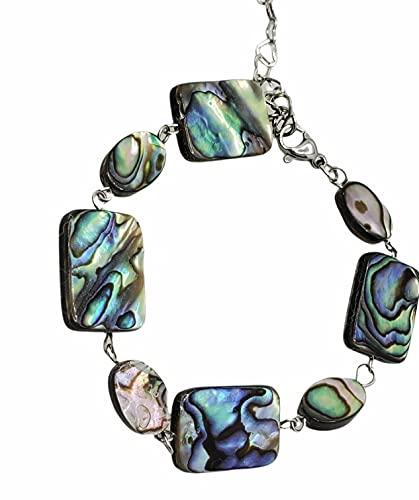 Abalone Shell Bracelet & Earrings Set | Paua Shell Beach Jewelry with Rhinestone Accents