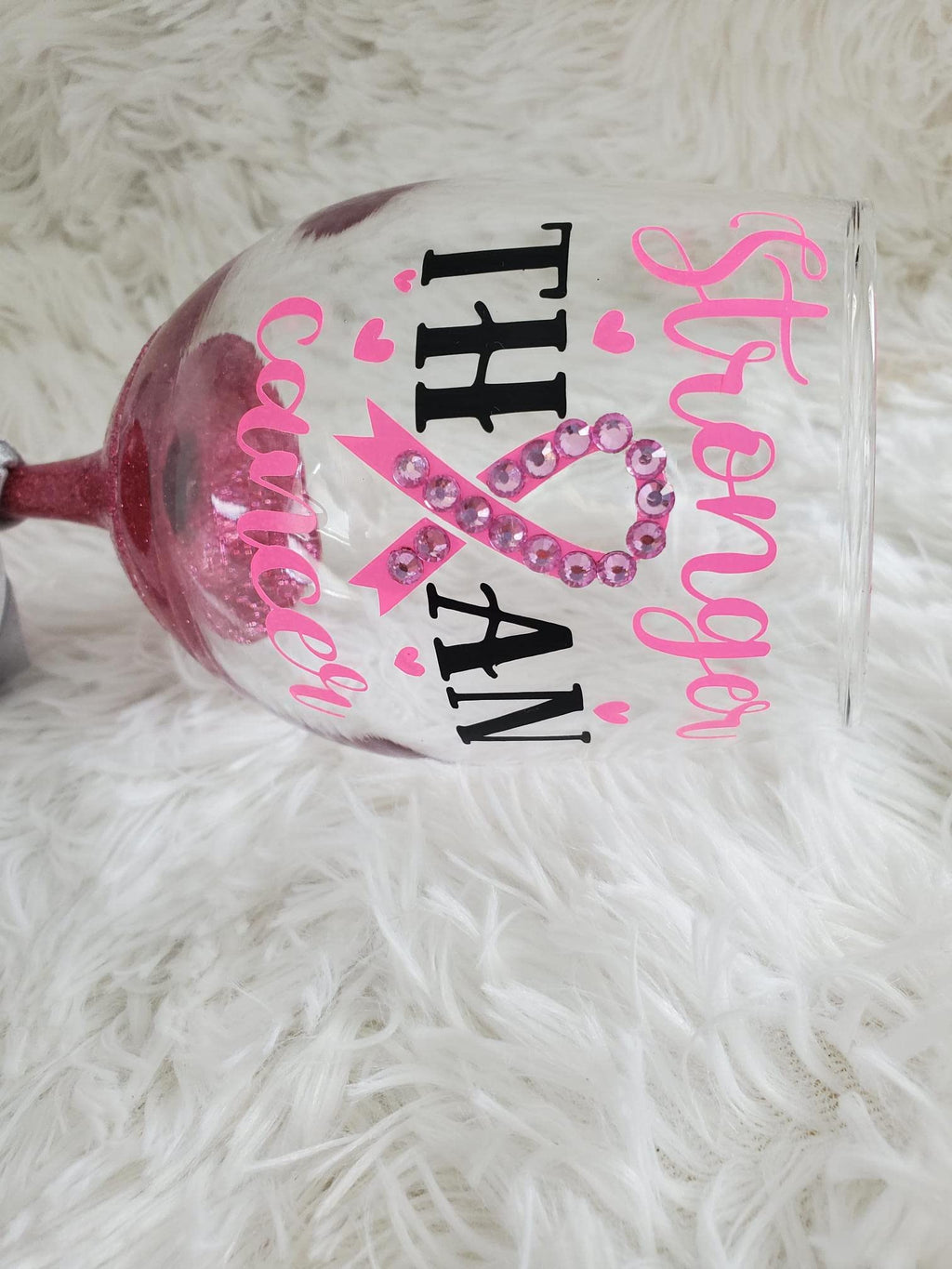 Breast Cancer Wine Glass, Pink Rhinestone Tumbler, Awareness Ribbon