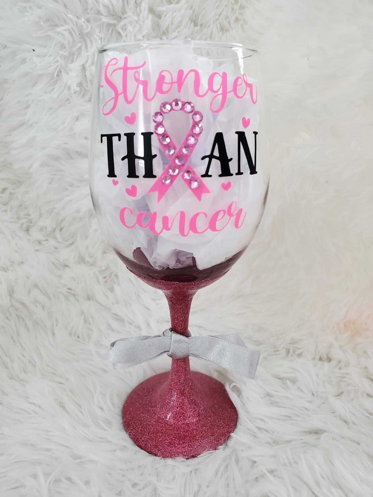 Breast Cancer Wine Glass, Pink Rhinestone Tumbler, Awareness Ribbon