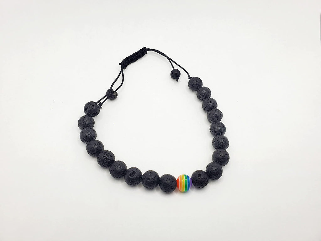 Men's Women's Pride Jewelry, Nylon Thread Unisex Pride Bracelet, Pride Month, Gay Pride, Gifts for Pride, Lava Rock Jewelry, Rainbow Bead