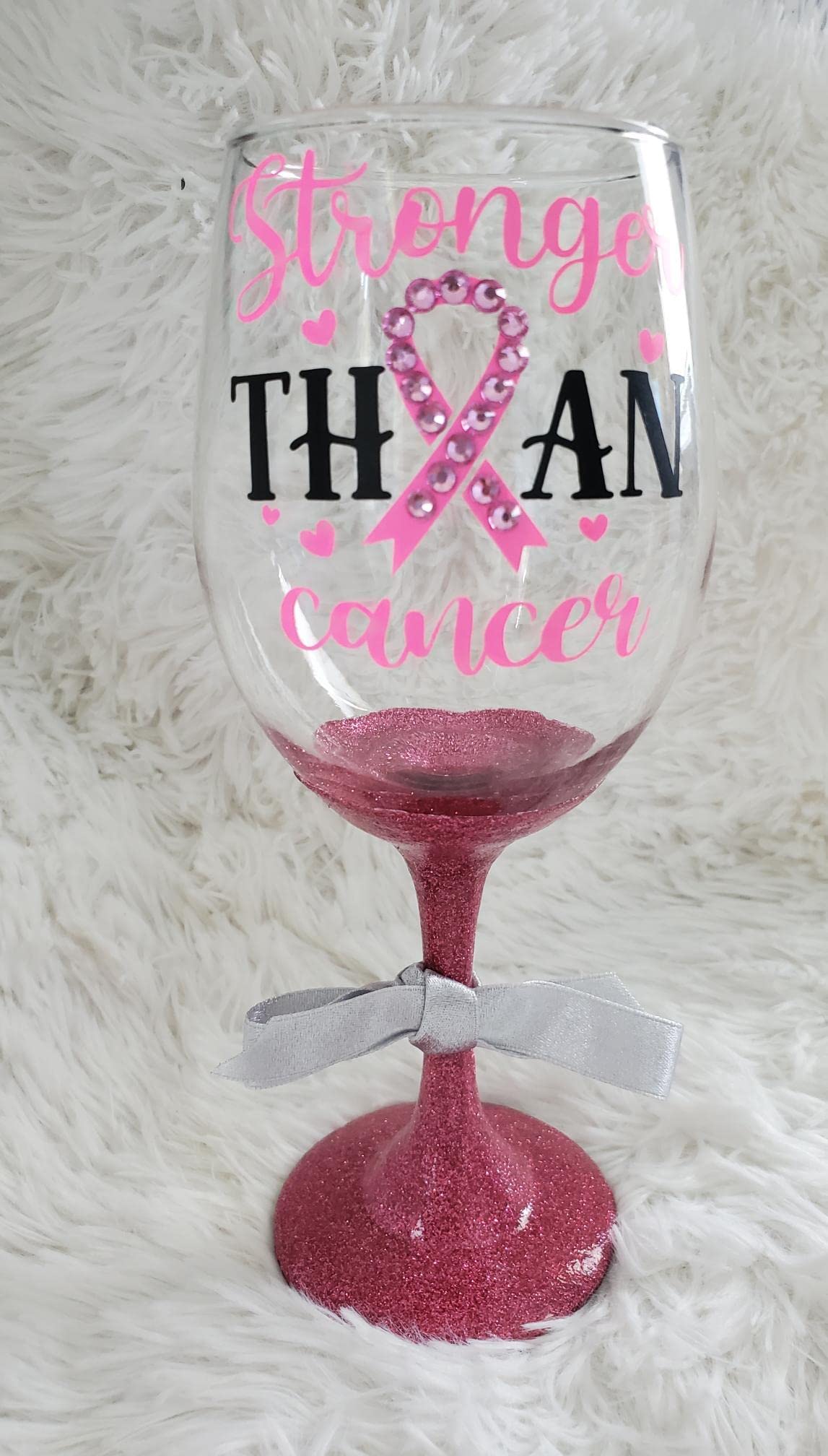 Breast Cancer Wine Glass, Pink Rhinestone Tumbler, Awareness Ribbon