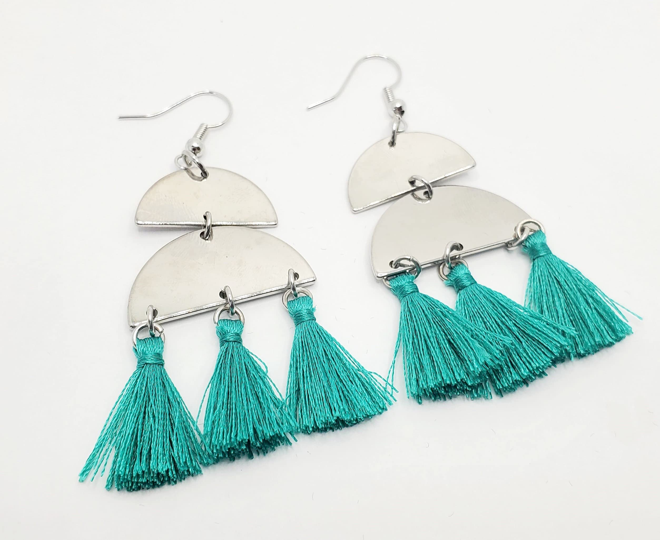 Turquoise Tassel Earrings, Sterling Silver Turquoise Tassel Earrings, Tassel Earrings, Dangle Earrings, Drop Earrings, Fashion Jewelry