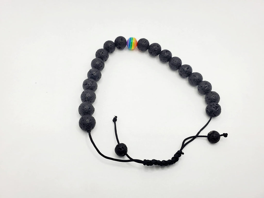 Men's Women's Pride Jewelry, Nylon Thread Unisex Pride Bracelet, Pride Month, Gay Pride, Gifts for Pride, Lava Rock Jewelry, Rainbow Bead
