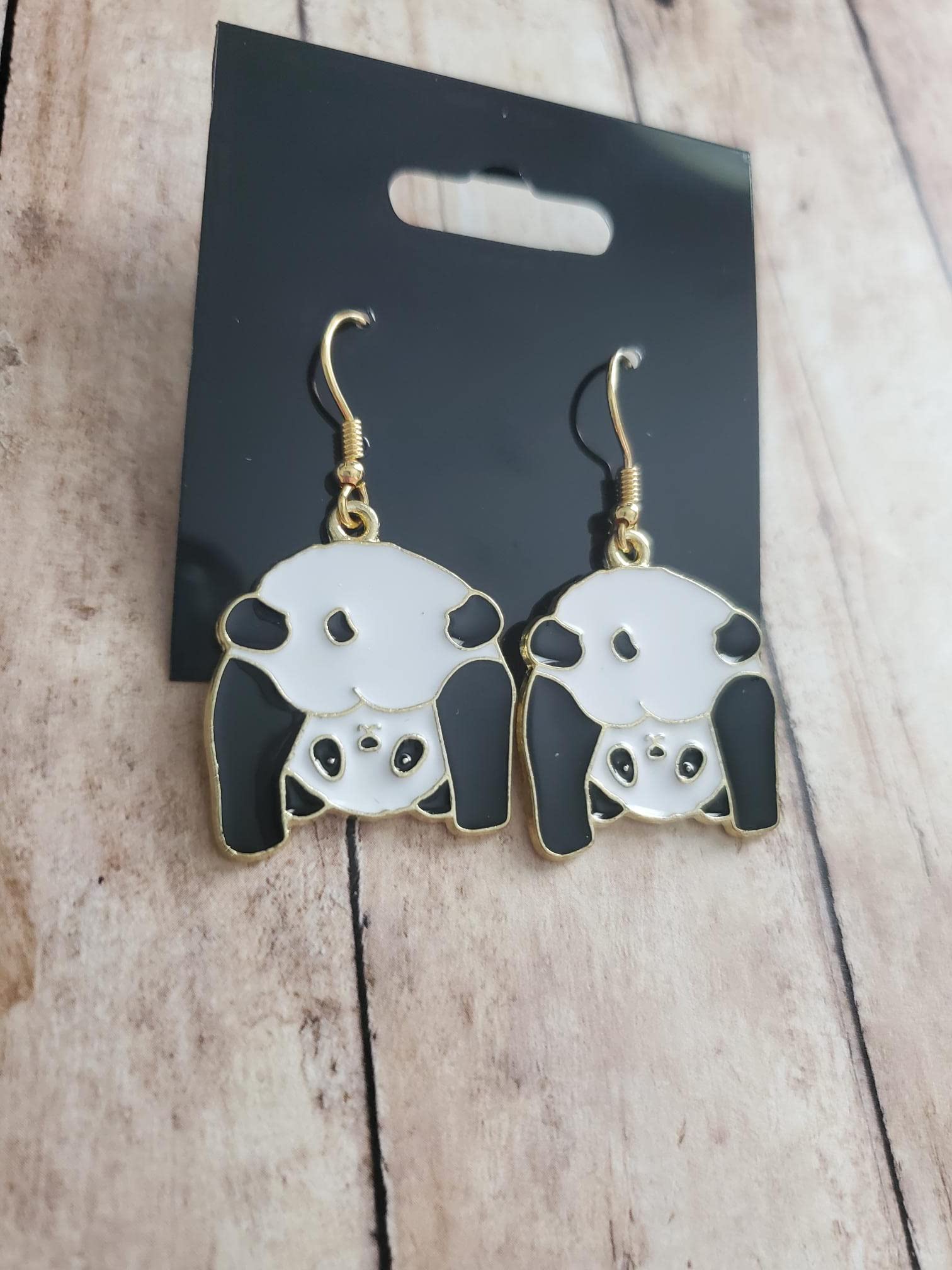 Gold Panda Earrings, Wildlife Jewelry, Cold Weather Bamboo, Bear Accessories