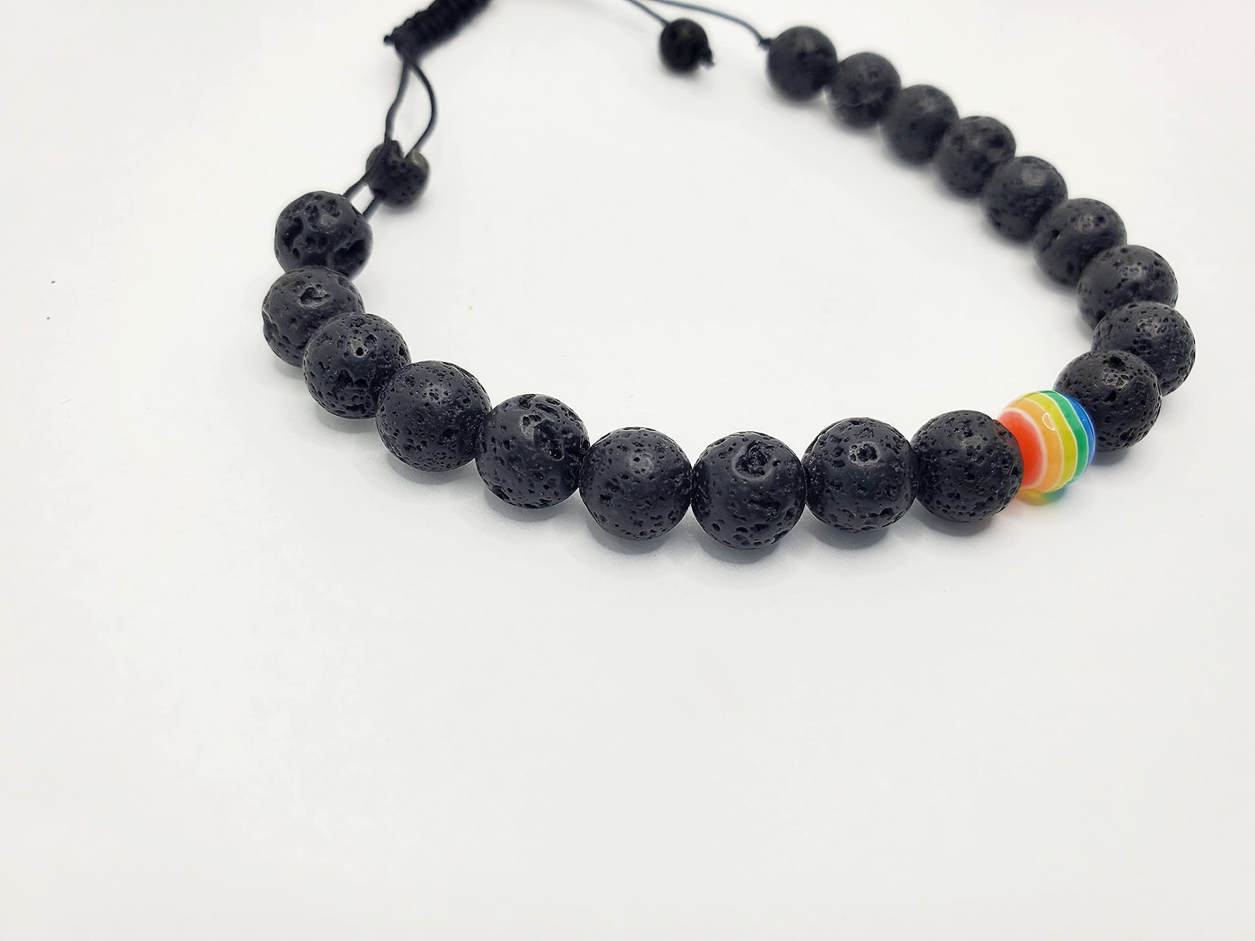 Men's Women's Pride Jewelry, Nylon Thread Unisex Pride Bracelet, Pride Month, Gay Pride, Gifts for Pride, Lava Rock Jewelry, Rainbow Bead