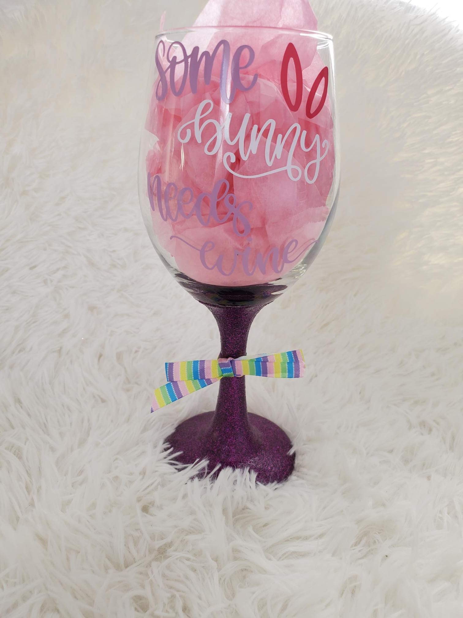 Some Bunny Needs Wine, Easter Stemmed Wine Glass, Easter Wine Glasses, Glittered Wine Glass, Bunny, Wine Lover, Wine Glass for Easter