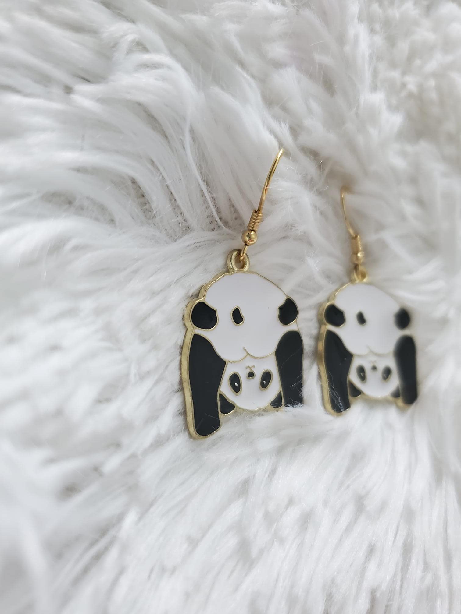 Gold Panda Earrings, Wildlife Jewelry, Cold Weather Bamboo, Bear Accessories