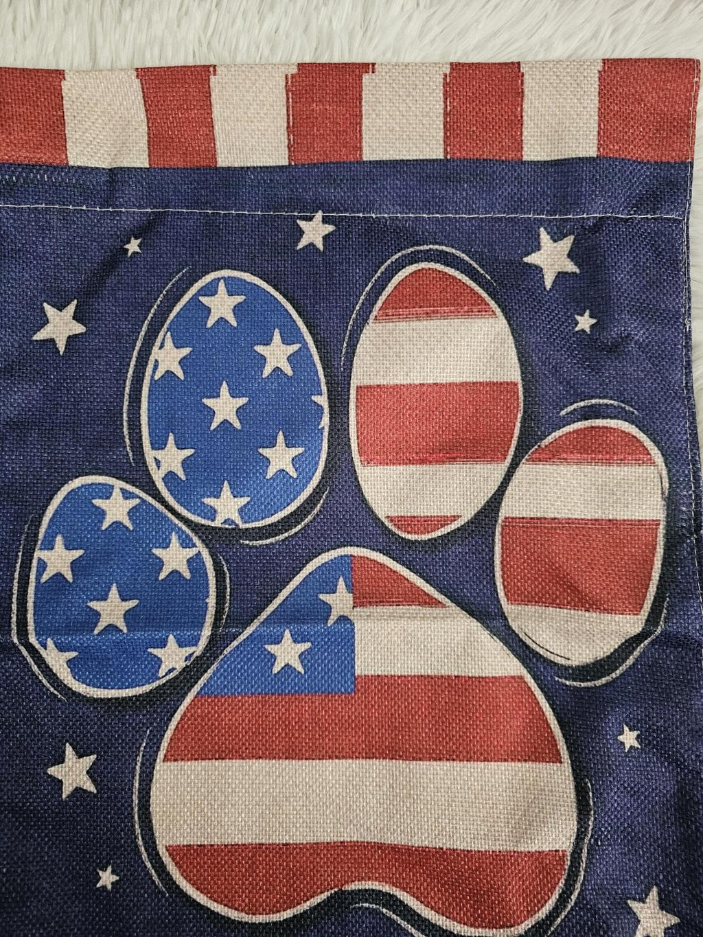 Patriotic Paw Print Welcome Garden Flag, Outdoor Seasonal Decorative Flag with Red White and Blue Stars and Stripes Design
