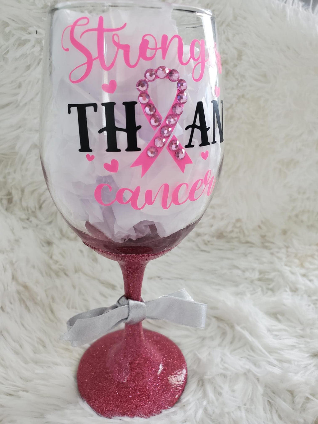 Breast Cancer Wine Glass, Pink Rhinestone Tumbler, Awareness Ribbon