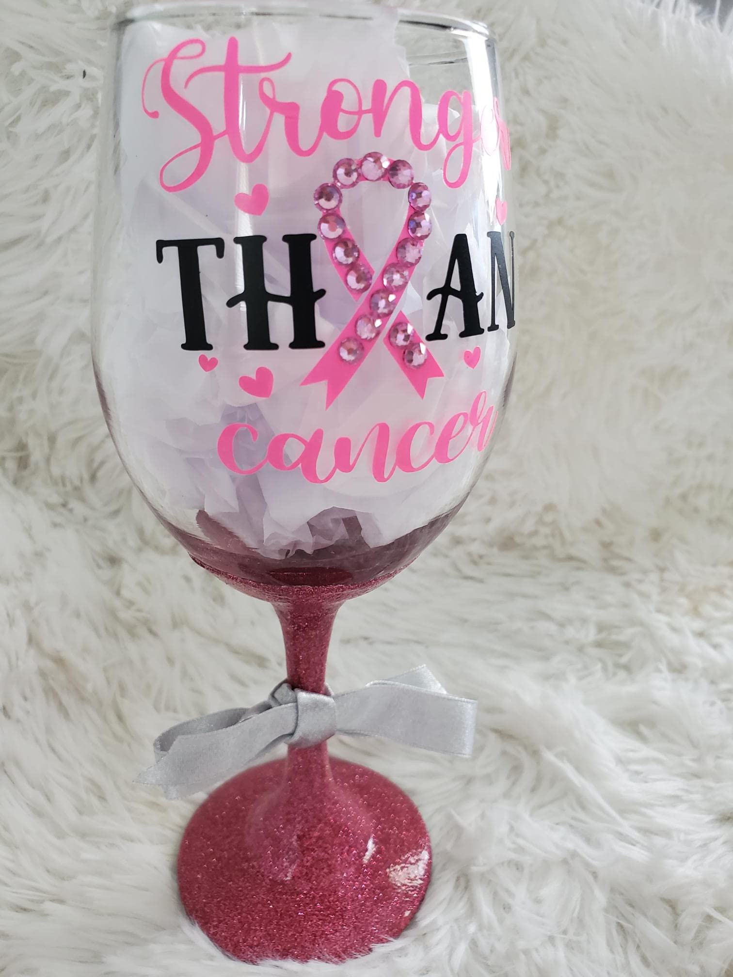 Breast Cancer Wine Glass, Pink Rhinestone Tumbler, Awareness Ribbon