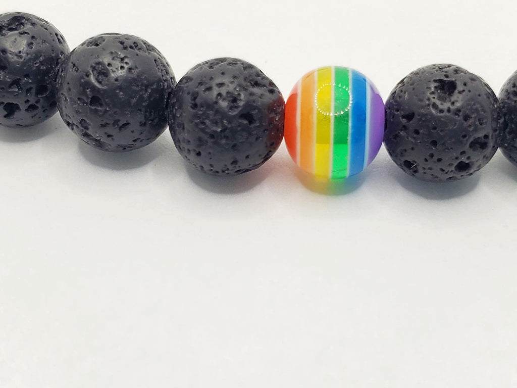 Men's Women's Pride Jewelry, Nylon Thread Unisex Pride Bracelet, Pride Month, Gay Pride, Gifts for Pride, Lava Rock Jewelry, Rainbow Bead