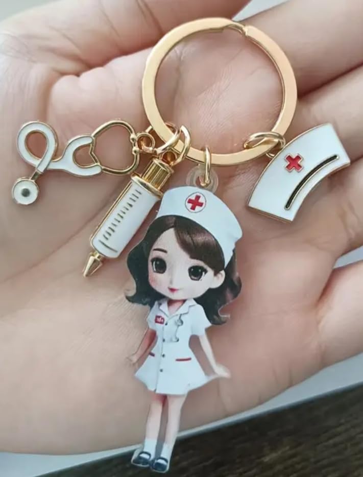 Nurse Appreciation Keychain, Cute Medical Charm Gift for Healthcare Heroes, with Stethoscope, Syringe and Nurse Cap Charms