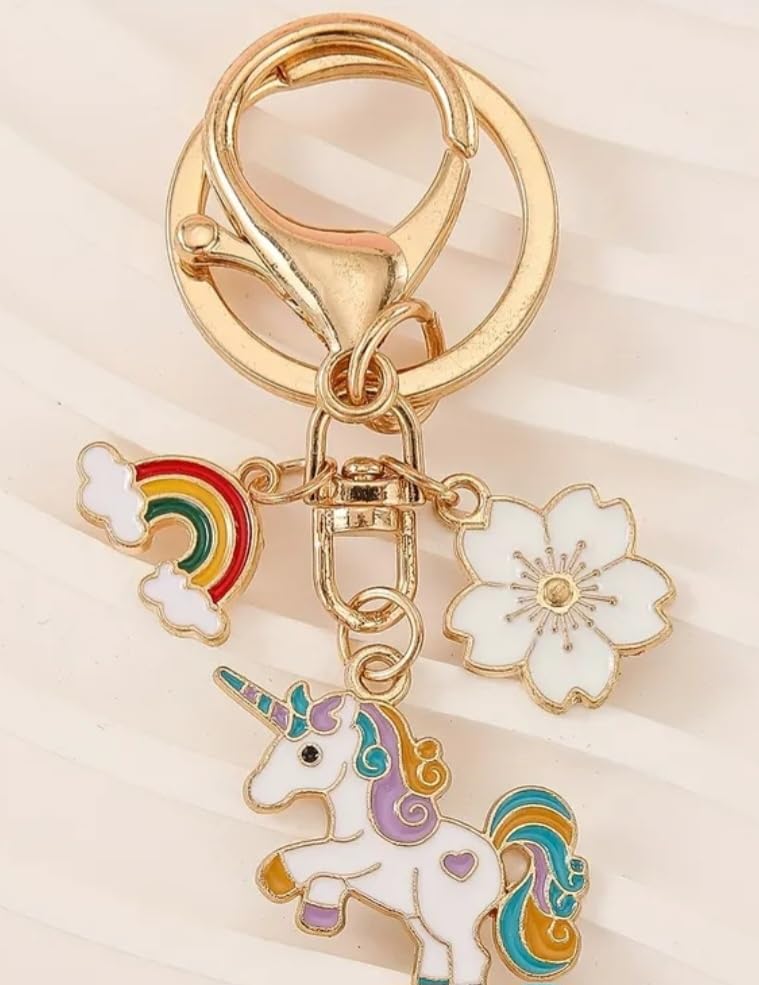 Whimsical Unicorn Rainbow Keychain for Girls – Cute Enamel, Rainbow & Flower Charms, Backpacks, Purses, Gifts & Party Favors
