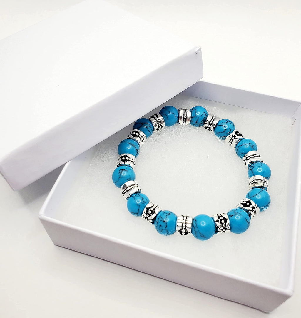 Turquoise Beaded Stretch Bracelet, Tibetan Style Jewelry, Native American Style, Native American Lover, Turquoise Lover, Beaded Bracelet