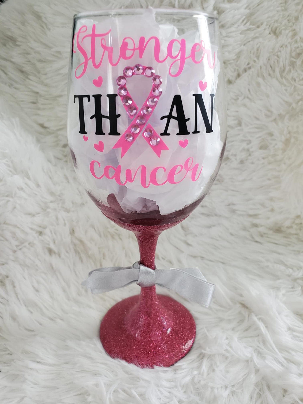 Breast Cancer Wine Glass, Pink Rhinestone Tumbler, Awareness Ribbon